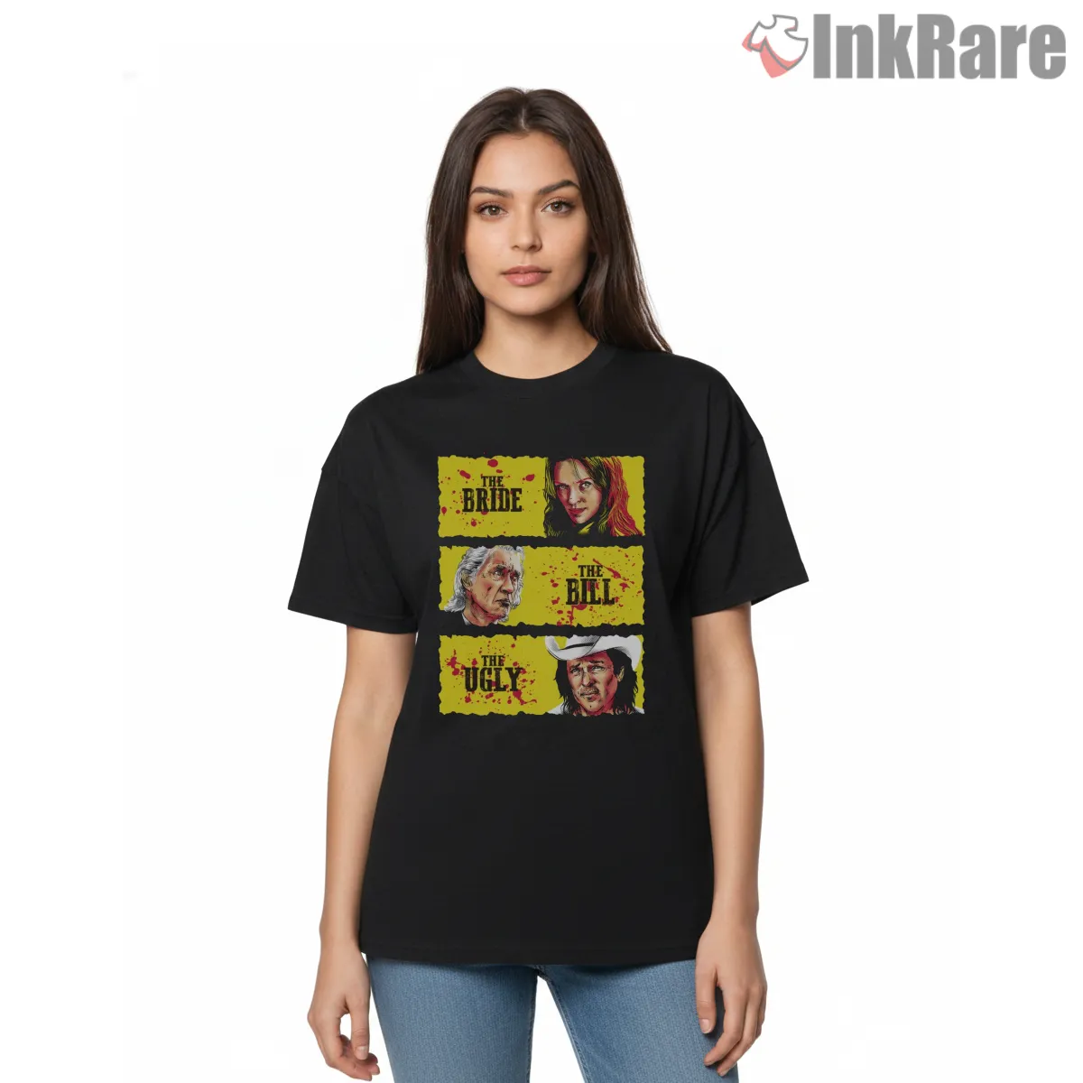 The Bride Bad Ugly Western Parody Kill Bill Short Sleeve Black The Bride Bad Ugly Western Parody Kill Bill Shirt on black short sleeve shirt for women graphic tee
