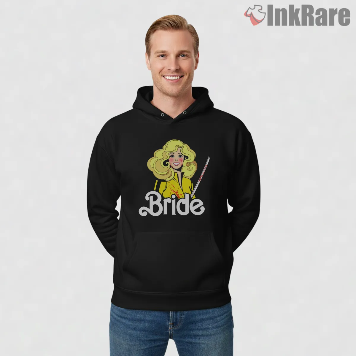 The Bride Retro Cartoon Smiling Portrait Kill Bill Hoodie Black The Bride Retro Cartoon Smiling Portrait Kill Bill Shirt on black hoodie for men graphic tee