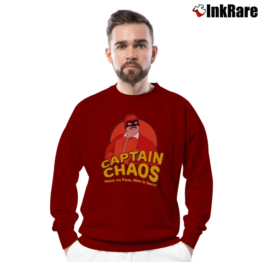 Men’s The Cannonball Run Captain Chaos Movie Crewneck Sweatshirt in maroon | Cozy Fabric, Clean Style