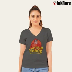 Women’s The Cannonball Run Captain Chaos Movie V-Neck Tee in charcoal | Chic Neckline, Soft Texture