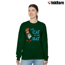 Women’s The Cat In The Hat Classic Kids Book Character Graphic Relaxed Sweatshirt in forest green | Soft, Laid-Back Vibe