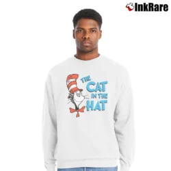 Men’s The Cat In The Hat Classic Kids Book Character Graphic Crewneck Sweatshirt in white | Cozy Fabric, Clean Style