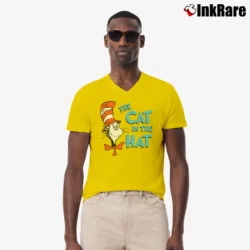 Men’s The Cat In The Hat Classic Kids Book Character Graphic V-Neck Tee in yellow | Sharp, Breathable, Everyday Staple