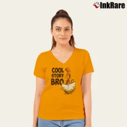 Women’s The Cat In The Hat Cool Story Bro V-Neck Tee in orange | Chic Neckline, Soft Texture
