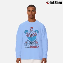Men’s The Cat In The Hat Reading Is Our Thing Long-Sleeve Shirt in light blue | Sleek, Lightweight, Year-Round Wear