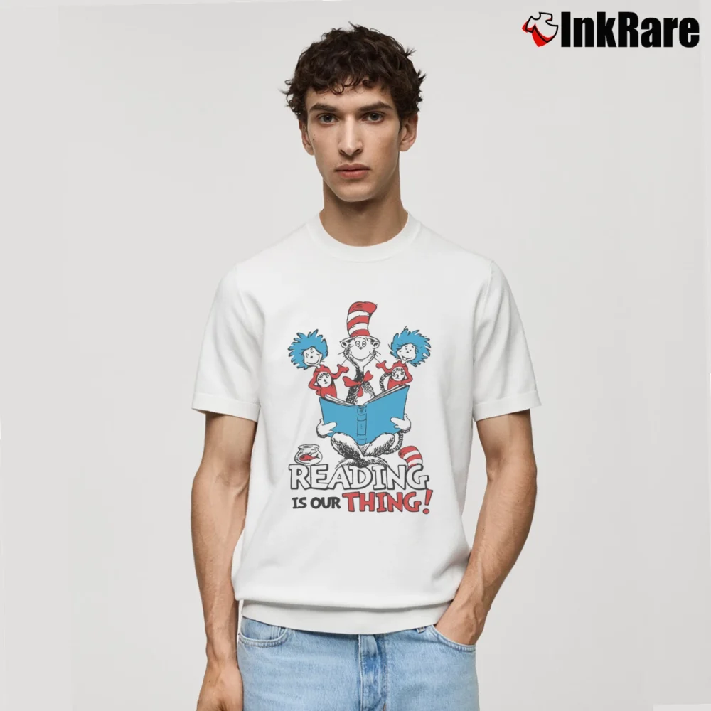 Men’s The Cat In The Hat Reading Is Our Thing Classic T-Shirt in white | Soft, Breathable Everyday Wear