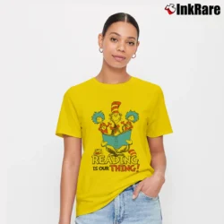 Women’s The Cat In The Hat Reading Is Our Thing Signature T-Shirt in yellow | Soft, Flattering Fit