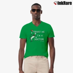 Men’s The Cat In The Hat Trust Me I'm A Doctor V-Neck Tee in irish green | Sharp, Breathable, Everyday Staple