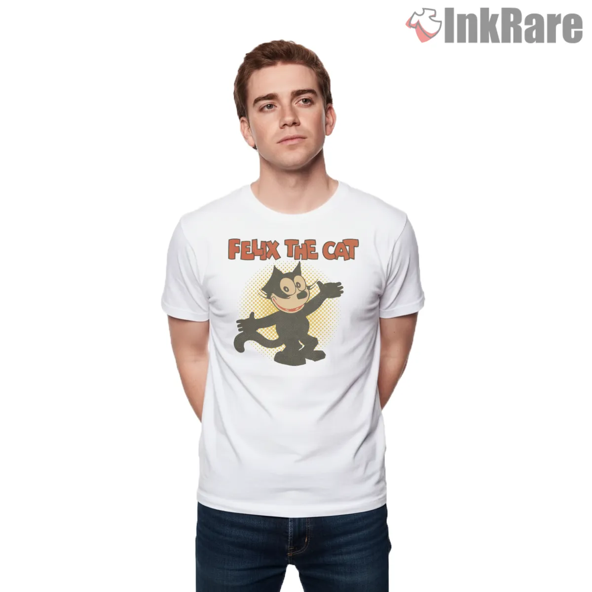 The Cat Named Felix Retro Title Circle Shirt on white short sleeve shirt for men graphic tee