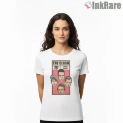 The Clash 79 London Calling Portrait Shirt on white short sleeve shirt for women graphic tee