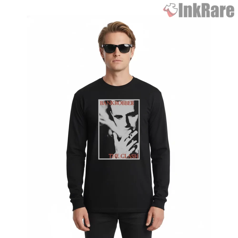 The Clash Bankrobber Noir Portrait Shirt on black long sleeve shirt for men graphic tee