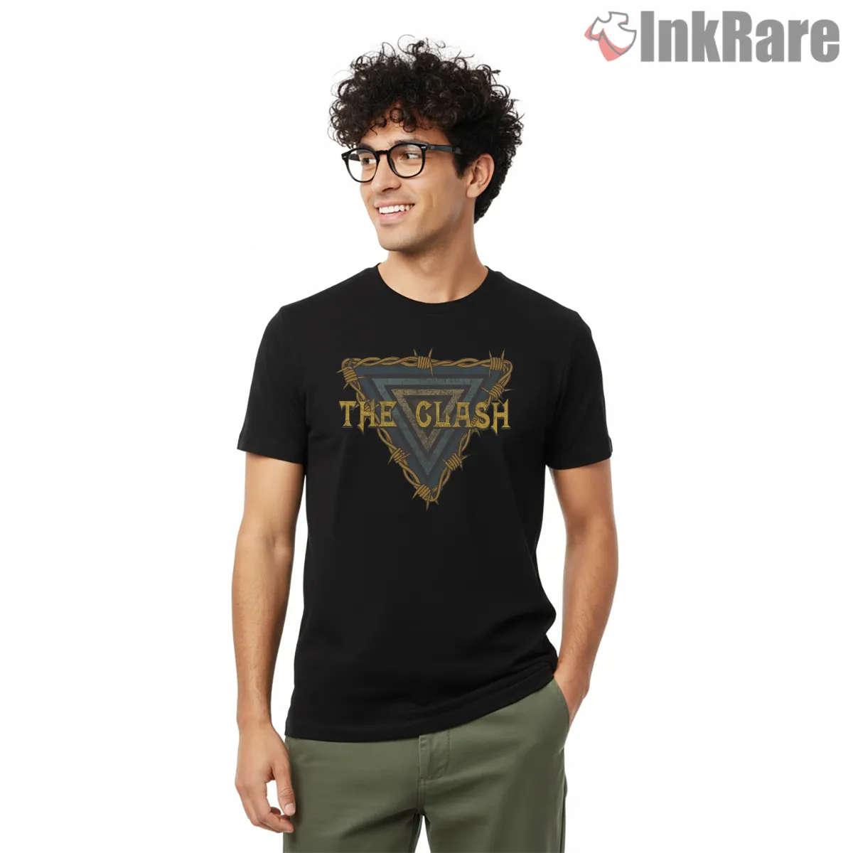 The Clash Barbed Triangle Rebellion Emblem Shirt on black short sleeve shirt for men graphic tee