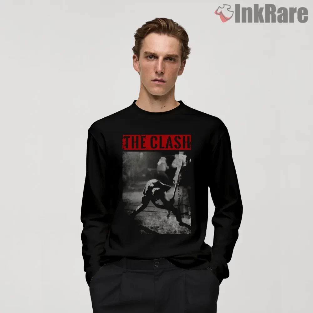The Clash Bass Smash Live Black And White Shirt on black long sleeve shirt for men graphic tee