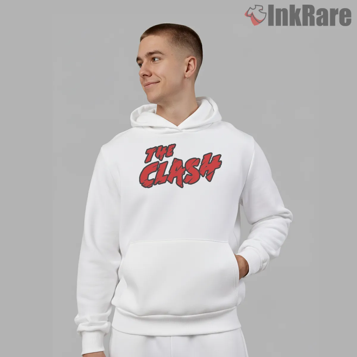 The Clash Black And Red Punk Logo Hoodie White The Clash Black And Red Punk Logo Shirt on white hoodie for men graphic tee
