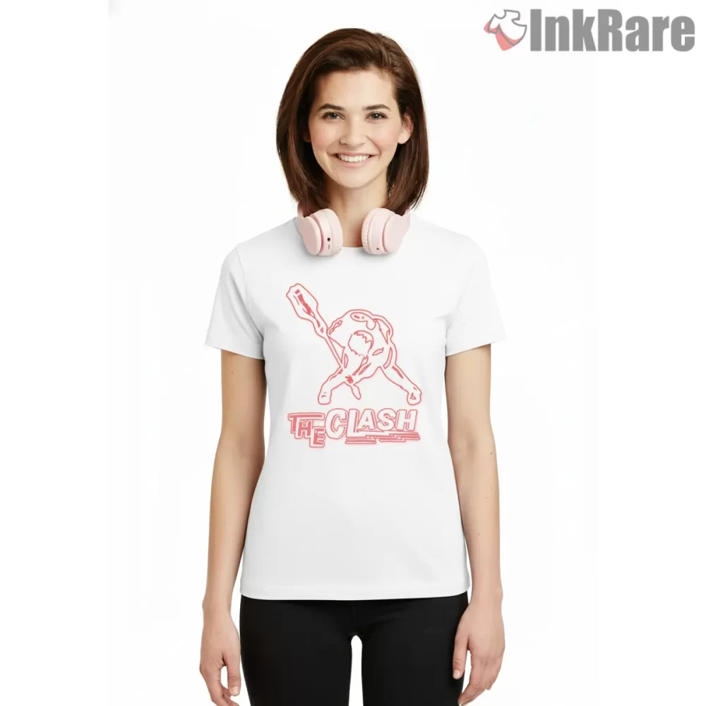 The Clash Black Flag Guitar Smash Shirt on white short sleeve shirt for women graphic tee