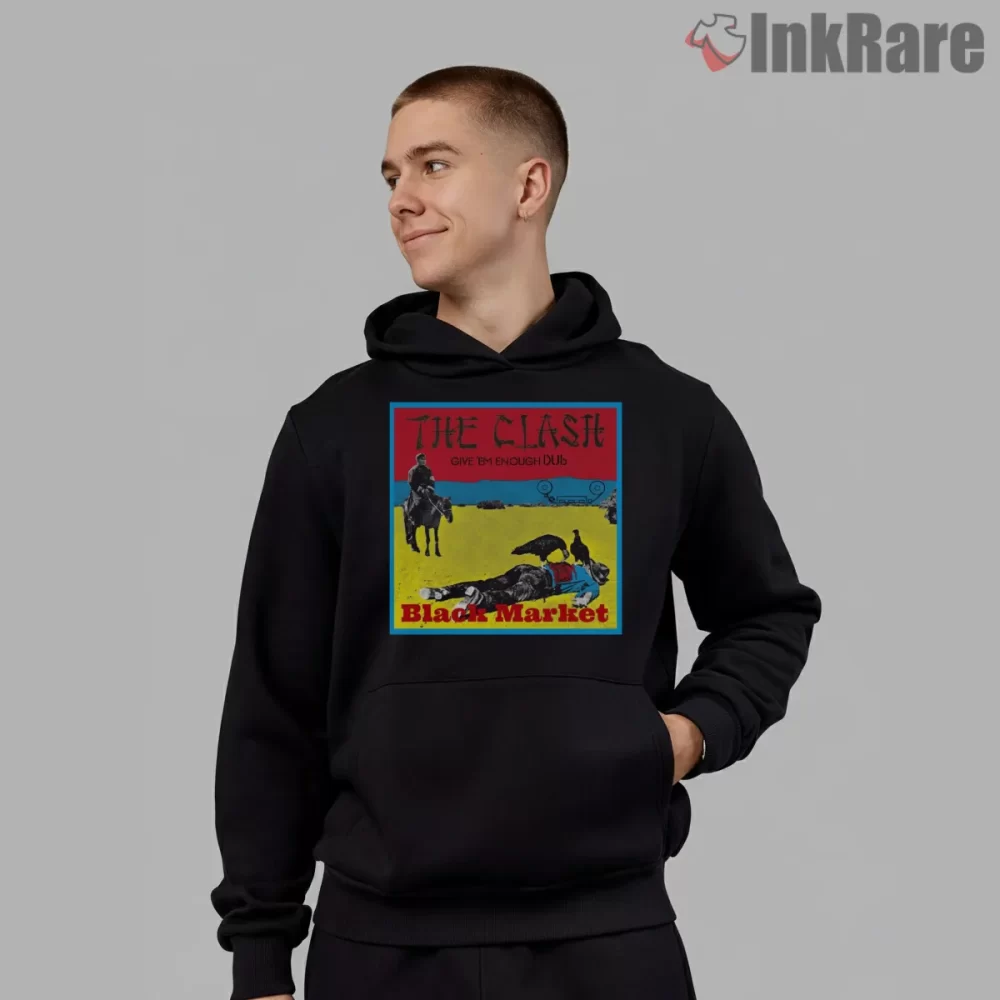The Clash Black Market Dub Desert Poster Shirt on black hoodie for men graphic tee