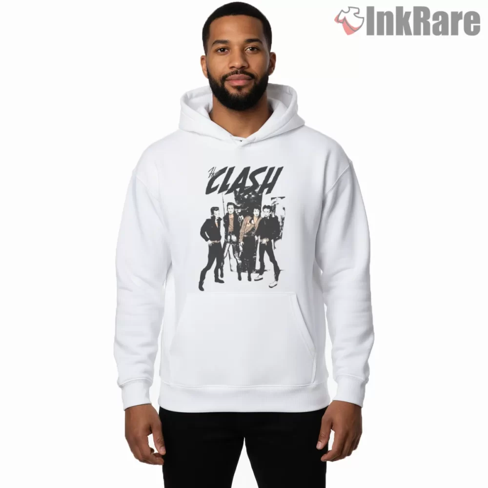 The Clash Classic Band Cutout Punk Shirt on white hoodie for men graphic tee