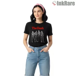 The Clash Classic Band Lineup Portrait Shirt on black short sleeve shirt for women graphic tee