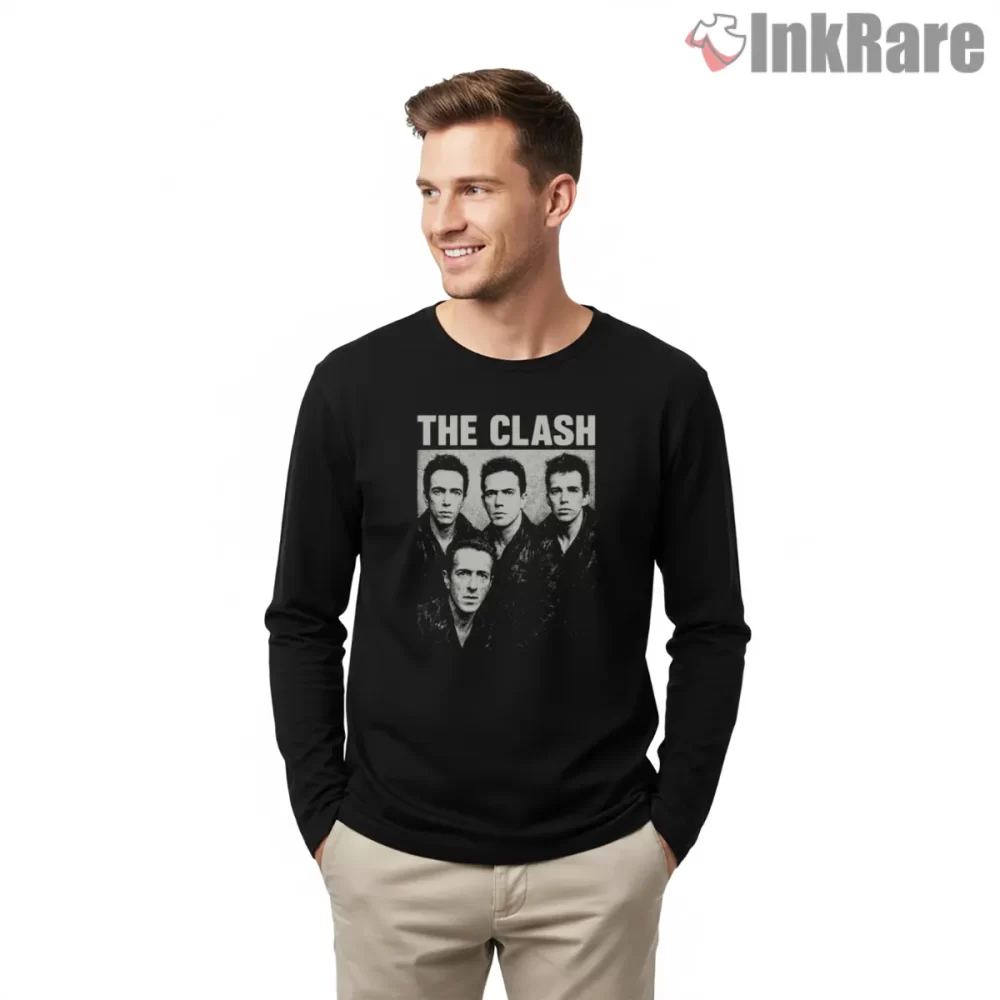 The Clash Classic Portrait Retro Shirt on black long sleeve shirt for men graphic tee