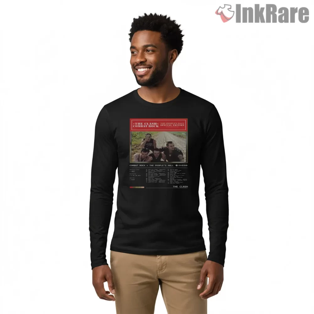 The Clash Combat Rock Peoples Hall Poster Shirt on black long sleeve shirt for men graphic tee