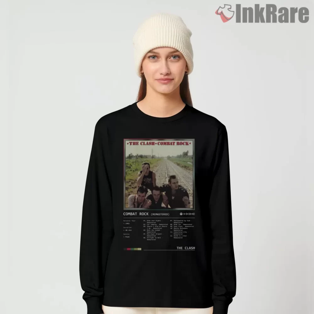 The Clash Combat Rock Remastered 1982 Tracklist Shirt on black long sleeve shirt for women graphic tee