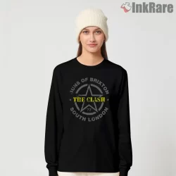 The Clash Guns Of Brixton South London Emblem Shirt on black long sleeve shirt for women graphic tee