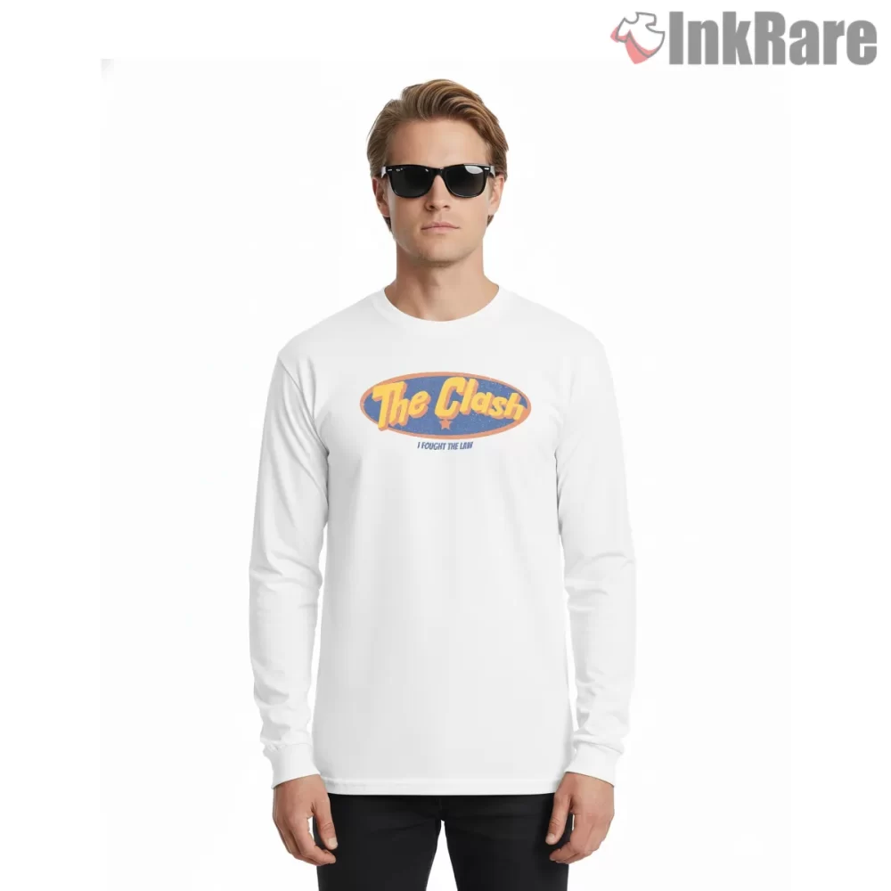 The Clash I Fought The Law Logo Shirt on white long sleeve shirt for men graphic tee