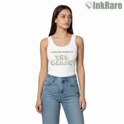 The Clash I Was Ravaged Lyric Punk Shirt on white tank top for women graphic tee