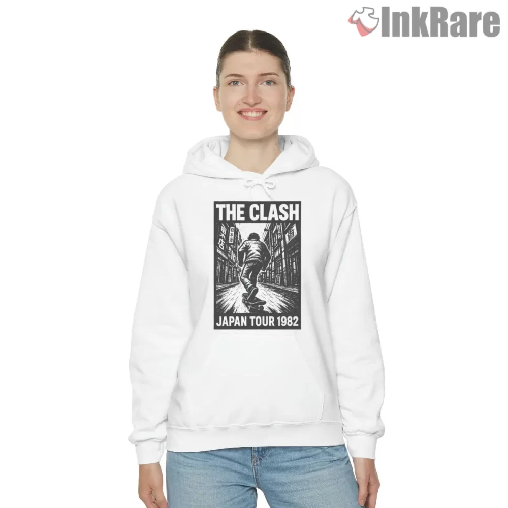 The Clash Japan Tour 1982 Urban Punk Shirt on white hoodie for women graphic tee