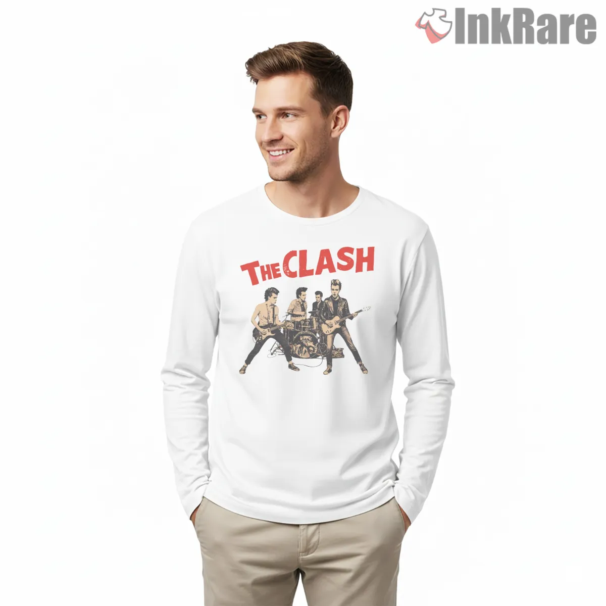 The Clash Live Punk Rock Band Illustration Shirt on white long sleeve shirt for men graphic tee