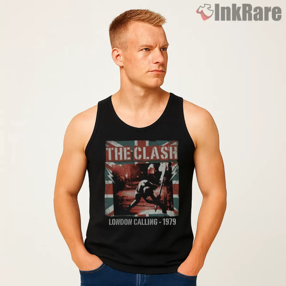 The Clash London Calling 1979 Smash Era Shirt on black tank top for men graphic tee