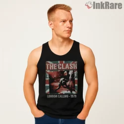 The Clash London Calling 1979 Smash Era Shirt on black tank top for men graphic tee