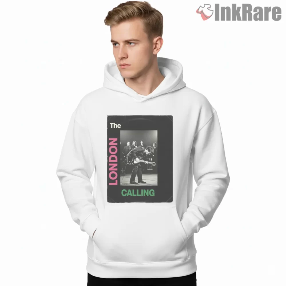 The Clash London Calling Album Cover Tribute Shirt on white hoodie for men graphic tee