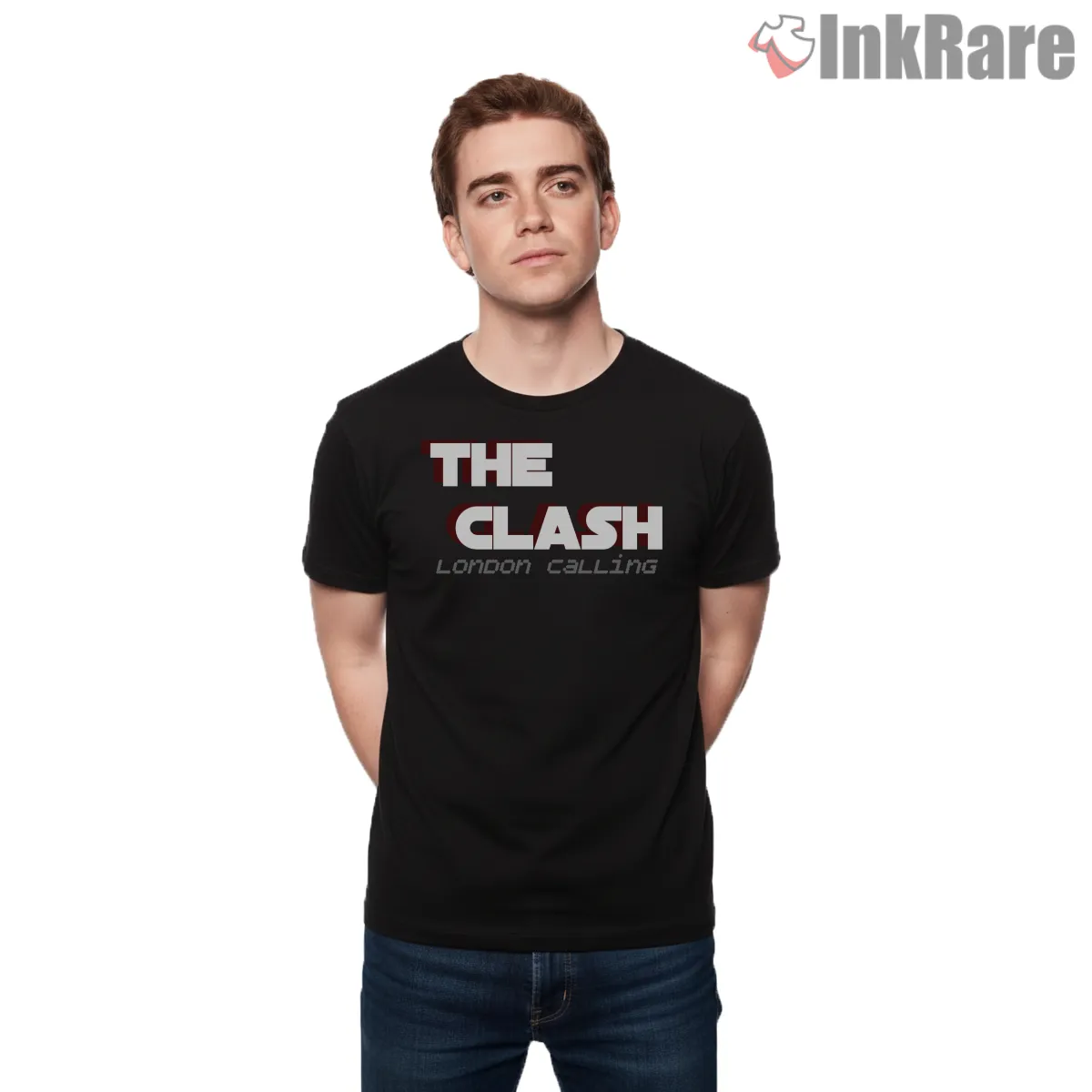 The Clash London Calling Bold Block Logo Shirt on black short sleeve shirt for men graphic tee