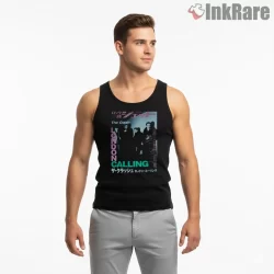 The Clash London Calling Japanese Poster Style Shirt on black tank top for men graphic tee