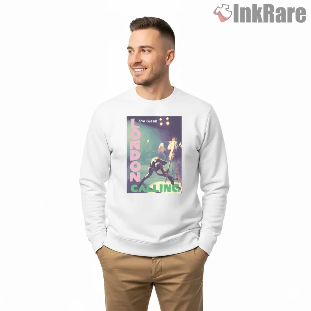 The Clash London Calling Live Bass Smash Poster Shirt on graphic shirt for men graphic tee