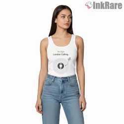 The Clash London Calling Lyric Illustration Shirt on white tank top for women graphic tee