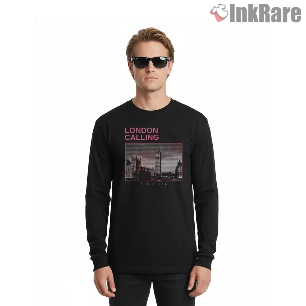 The Clash London Calling Minimalist City Shirt on black long sleeve shirt for men graphic tee