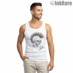 The Clash London Calling Skull Punk Shirt on white tank top for men graphic tee