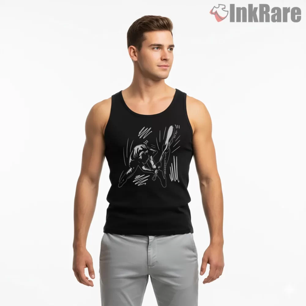 The Clash London Calling Smash Silhouette Shirt on black tank top for men graphic tee