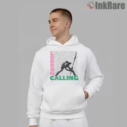 The Clash London Calling Text Wall Collage Shirt on white hoodie for men graphic tee