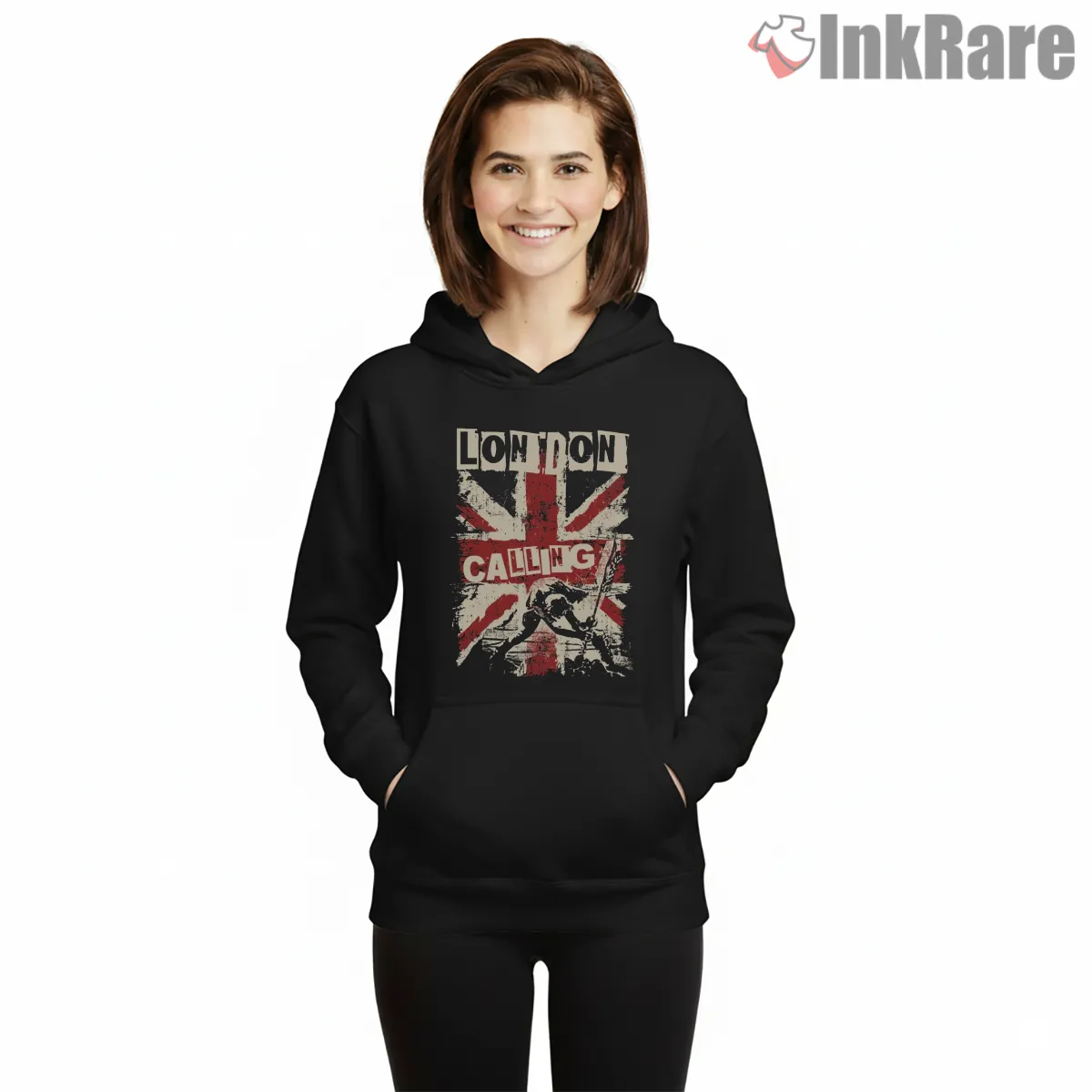 The Clash London Calling Union Jack Smash Hoodie Black The Clash London Calling Union Jack Smash Shirt on black hoodie for women graphic tee