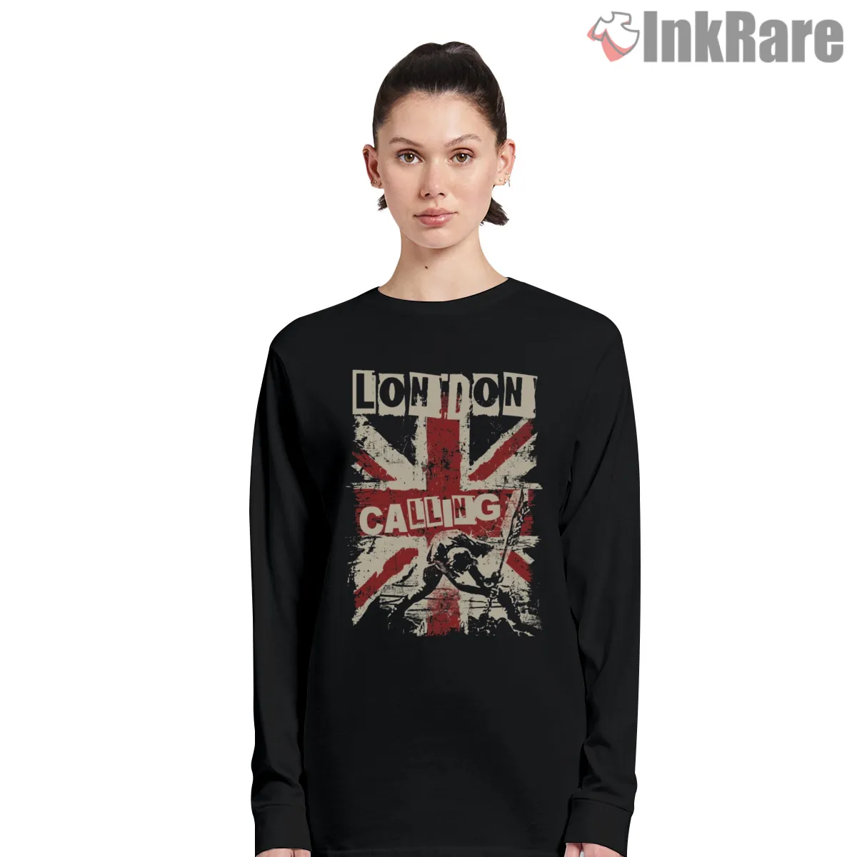 The Clash London Calling Union Jack Smash Long Sleeve Black The Clash London Calling Union Jack Smash Shirt on black long sleeve shirt for women graphic tee
