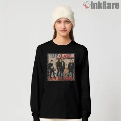The Clash London Calling Vintage Street Poster Shirt on black long sleeve shirt for women graphic tee