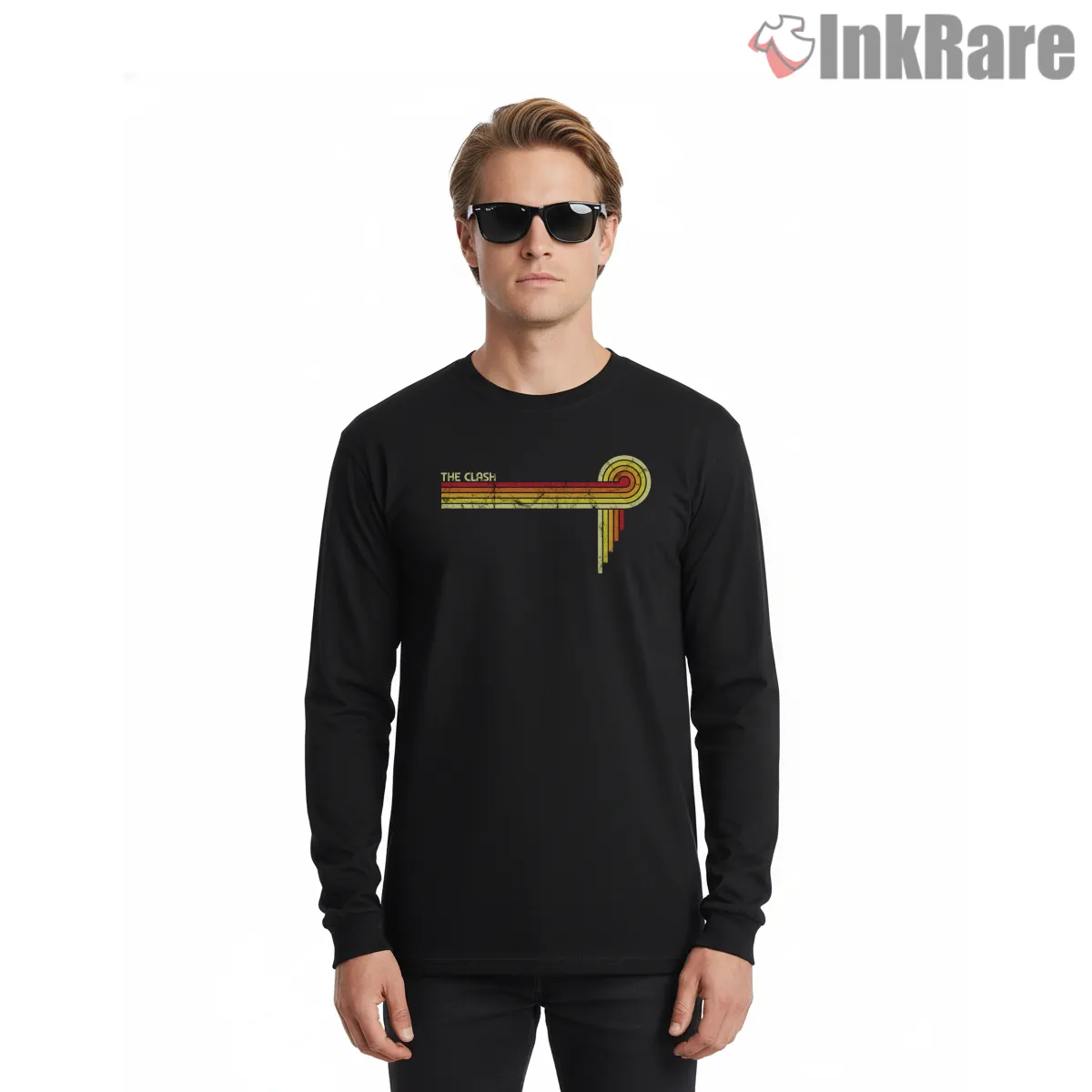 The Clash Minimal Retro Corner Stripes Long Sleeve Black The Clash Minimal Retro Corner Stripes Shirt on black long sleeve shirt for men graphic tee