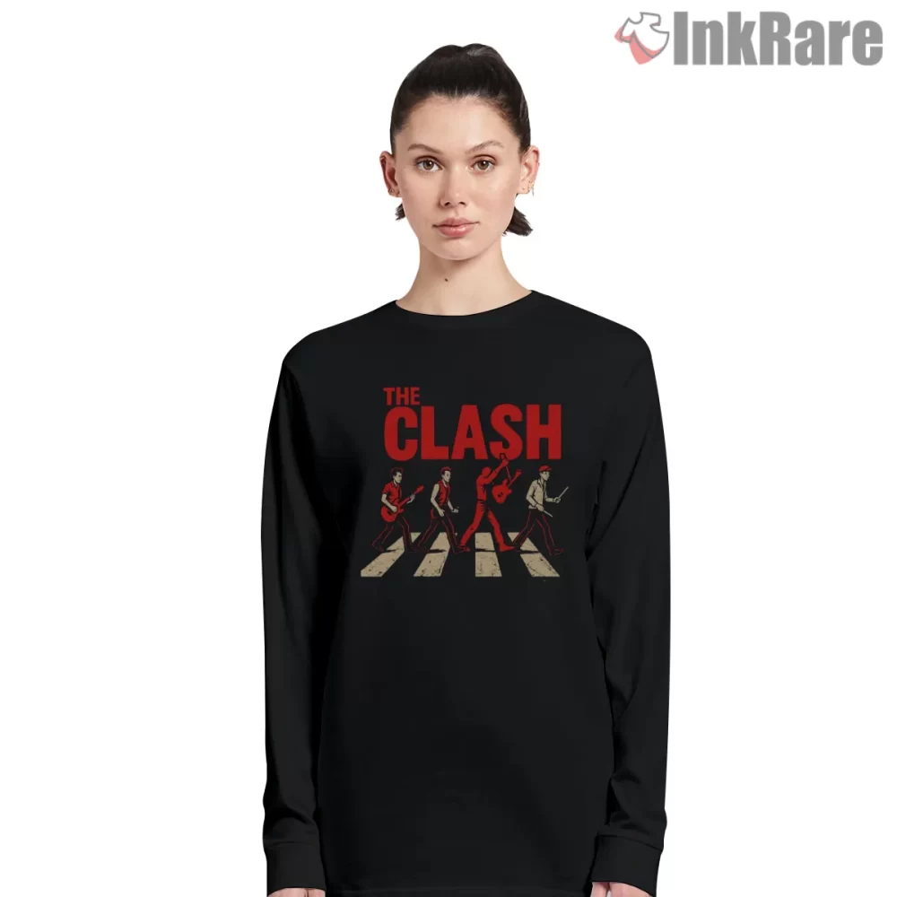 The Clash On The Road Abbey Style Walk Shirt on black long sleeve shirt for women graphic tee