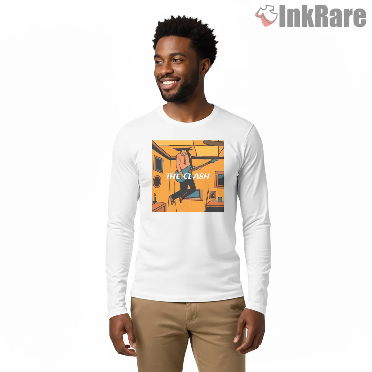The Clash Orange Room Introspective Punk Shirt on white long sleeve shirt for men graphic tee