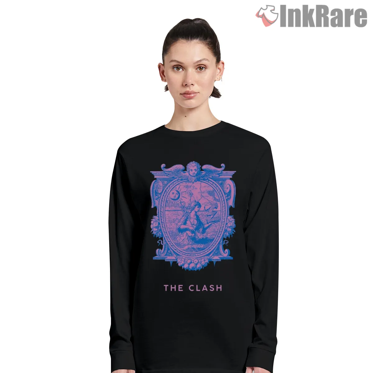 The Clash Ornate Frame Psychedelic Art Shirt on black long sleeve shirt for women graphic tee