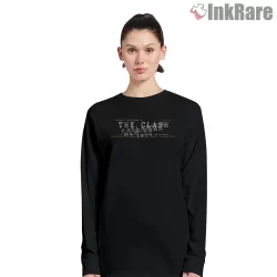 The Clash Palladium New York 1979 Ticket Shirt on black long sleeve shirt for women graphic tee
