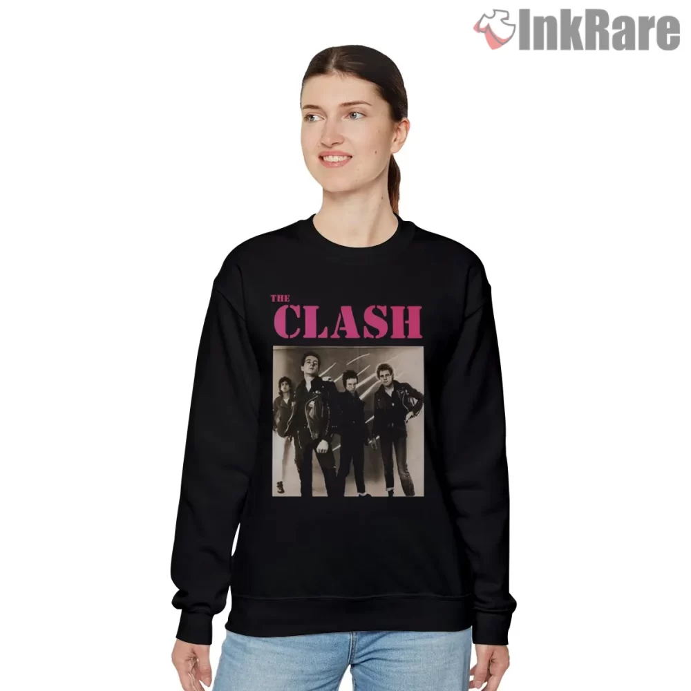 The Clash Pink Logo Classic Band Portrait Shirt on graphic shirt for women graphic tee